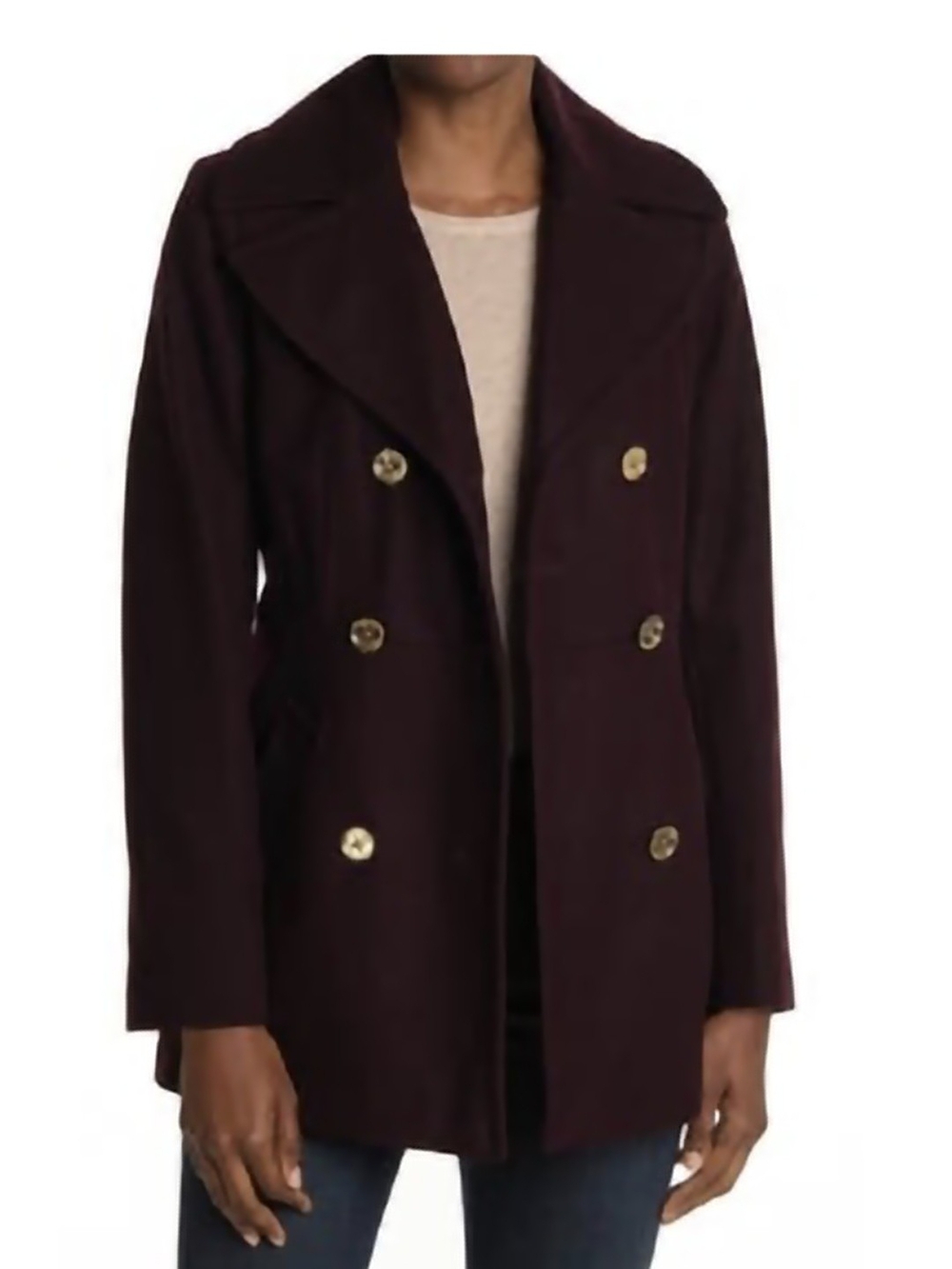 Michael Kors Wool Blend Double Breasted Peacoat Burgundy XS - MINT